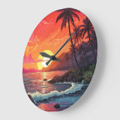 Sunset Tropical Beach Paradise Island Große Wanduhr (Winkel)