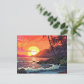 Sunset Tropical Beach Paradise Island Postkarte (Stehend Vorderseite)