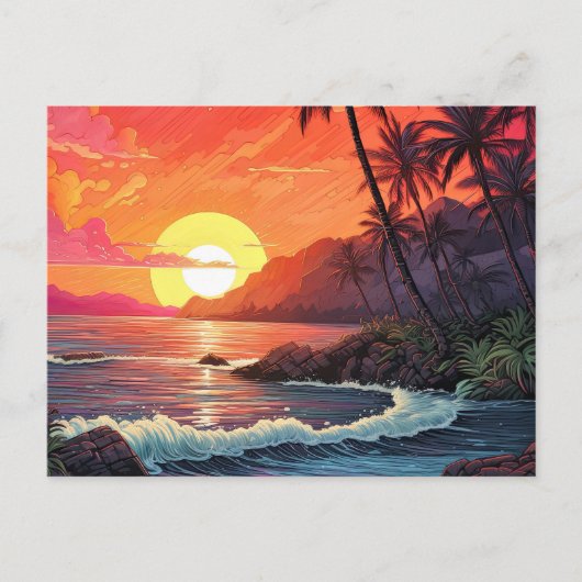 Sunset Tropical Beach Paradise Island Postkarte (Vorderseite)