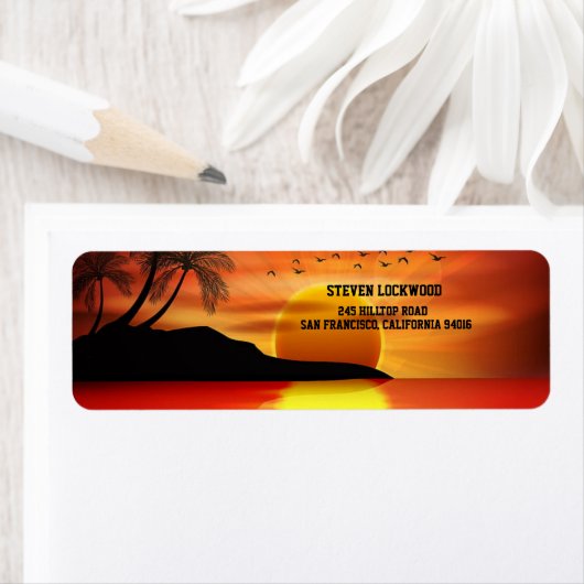 Sunset Tropical Island Palms Rücksendeadresse (Insitu)