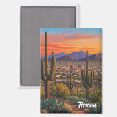 Sunset Tuscon Skyline Arizona Travel Magnet (Vorderseite/Rückseite)