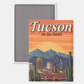 Sunset Tuscon Skyline Arizona Travel Magnet (Vorderseite/Rückseite)