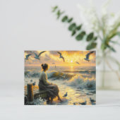 Sunset und Seagulls Postkarte (Stehend Vorderseite)