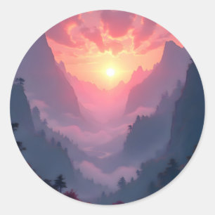 Sunset Valley – Golden Sunset Landschaft Klassiker Runder Aufkleber