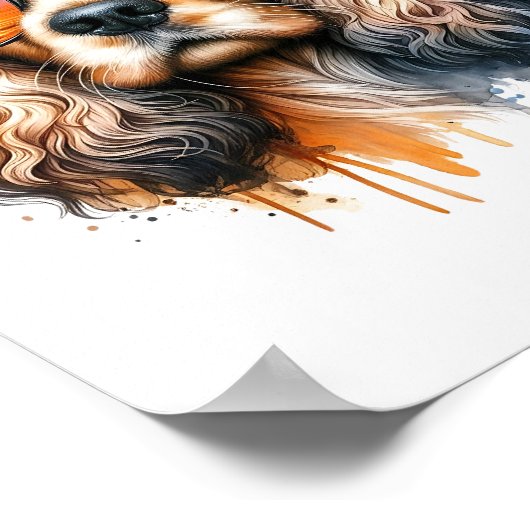 Sunset Vibe Cocker Spanisch Wasserfarben Hund Wand Poster (Ecke)