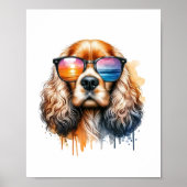 Sunset Vibe Cocker Spanisch Wasserfarben Hund Wand Poster (Vorne)