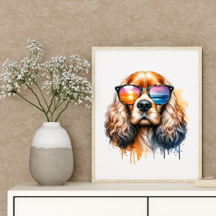 Sunset Vibe Cocker Spanisch Wasserfarben Hund Wand Poster