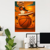 Sunset Vibes Sneaker auf Basketball Poster (Heimbüro)