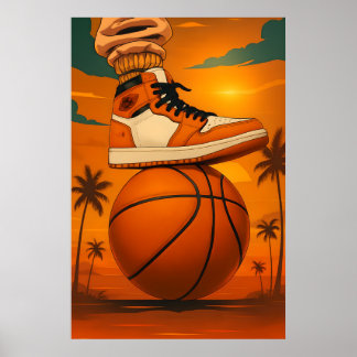 Sunset Vibes Sneaker auf Basketball Poster