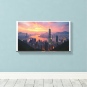 Sunset View Hongkong City Skyline von der PEAK Leinwanddruck (Insitu (Holzboden))