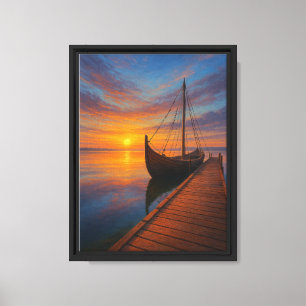 Sunset Viking Boat Gerahmte Leinwand Printmedien