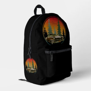 Sunset Vintag Classic Car Nature Forest Bedruckter Rucksack