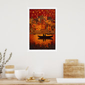 Sunset Wall Art Bohemian River Scene - Warm Orange Poster (Küche)