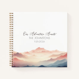 Sunset Watercolor Mountain Wedding Gästebuch Notizblock