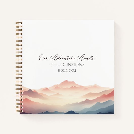 Sunset Watercolor Mountain Wedding Gästebuch Notizblock (Vorderseite)