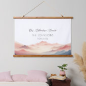 Sunset Watercolor Mountain Wedding Gästebuch Wandteppich Mit Holzrahmen (Schlafzimmer)