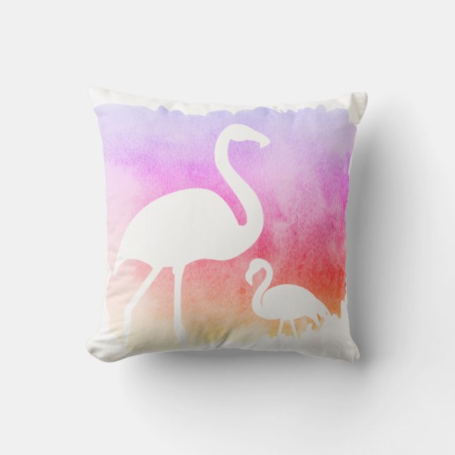 Sunset Watercolor White Flamingos Kissen (Vorderseite)