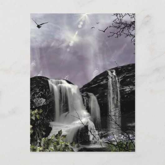 Sunset Waterfall Fantasy signiert Mini Print Postkarte (Vorderseite)