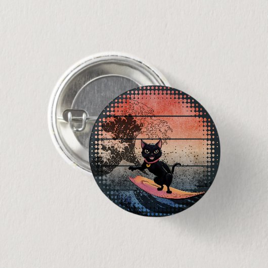 Sunset Wave Riding Cat Button (Vorne & Hinten)