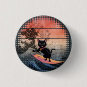 Sunset Wave Riding Cat Button (Vorderseite)