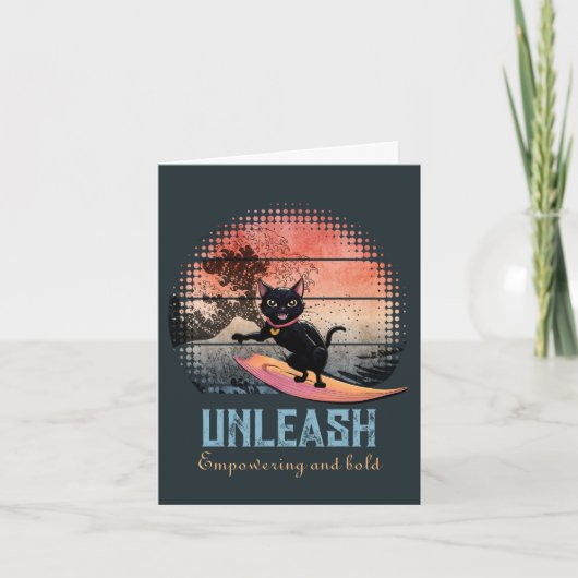 Sunset Wave Riding Cat Feiertagskarte (Vorderseite)