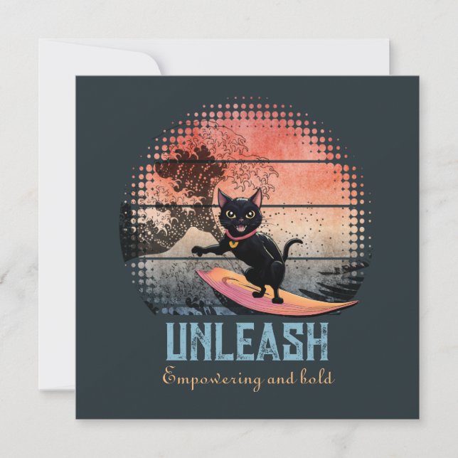 Sunset Wave Riding Cat Flachkarte (Vorderseite)