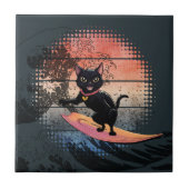 Sunset Wave Riding Cat Fliese (Vorderseite)