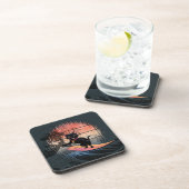 Sunset Wave Riding Cat Getränkeuntersetzer (Rechte Seite)