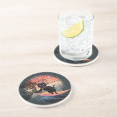 Sunset Wave Riding Cat Getränkeuntersetzer (Seite)