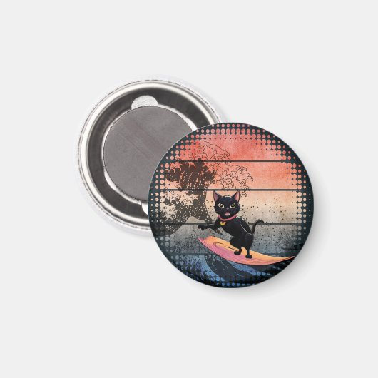 Sunset Wave Riding Cat Magnet (Vorderseite/Rückseite)