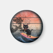 Sunset Wave Riding Cat Magnet (Vorne)