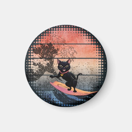 Sunset Wave Riding Cat Magnet (Vorne)