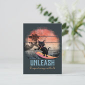 Sunset Wave Riding Cat Postkarte (Stehend Vorderseite)