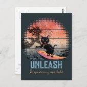 Sunset Wave Riding Cat Postkarte (Vorne/Hinten)