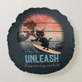 Sunset Wave Riding Cat Rundes Kissen