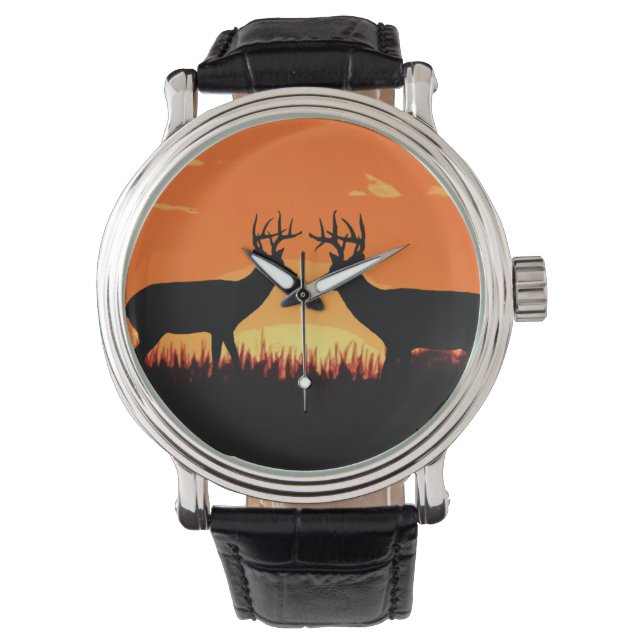 Sunset Whitetail Deer Armbanduhr (Vorderseite)
