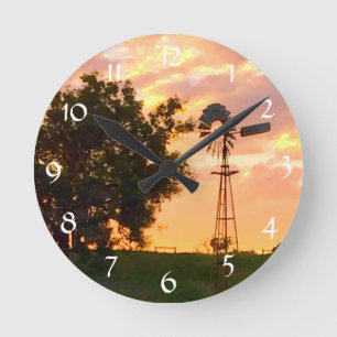 Sunset Windmill Wall Clock Runde Wanduhr