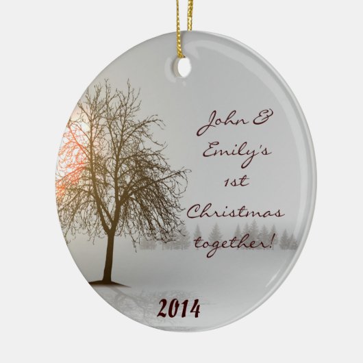 Sunset Winter Tree Bare Personalisierter Name Orna Keramik Ornament (Links)