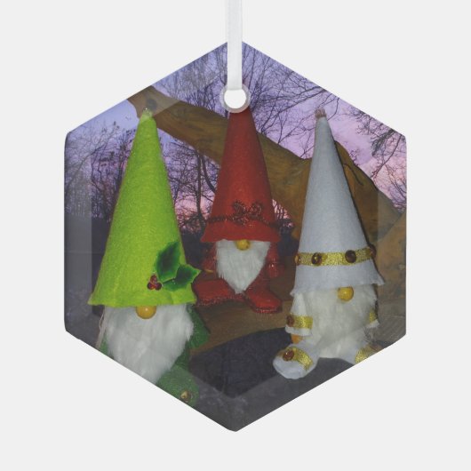 Sunset Woodland Gnomes Ornament Aus Glas (Vorderseite)