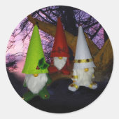 Sunset Woodland Gnomes Runder Aufkleber (Vorderseite)
