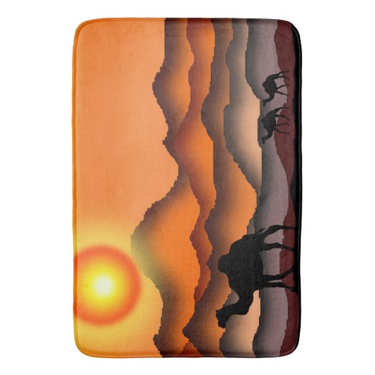 Sunset Wüste Camels Bath Mat Badematte (Vorderseite Vertikal)