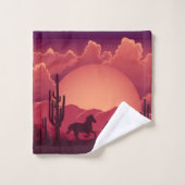 Sunset Wüste Wild Running Pferde Badhandtuch Set (Waschlappen)