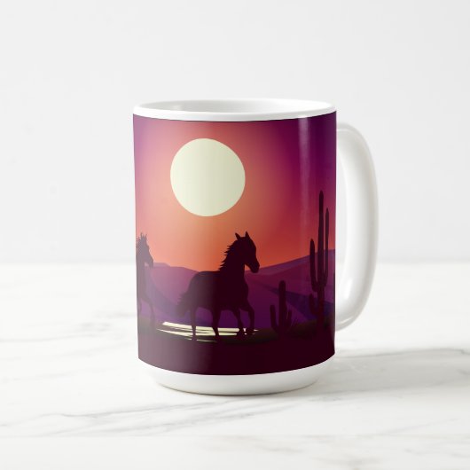 Sunset Wüste Wilde Pferde laufen Kaffeetasse (VorderseiteRechts)
