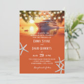 Sunset Yacht & Palm Trees Tropical Beach Hochzeit Einladung (Stehend Vorderseite)