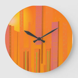 sunsets over a cyberpunk futuristic city große wanduhr