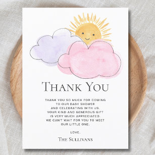 Sunshine And Clouds Girl's Baby Shower Thank You  Postkarte