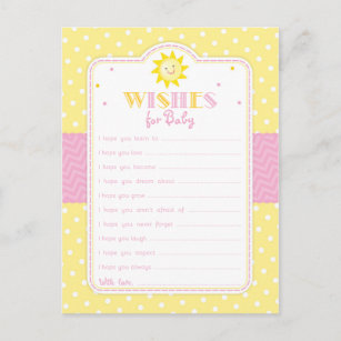 Sunshine Baby Dusche wünscht rosa und gelb Postkarte