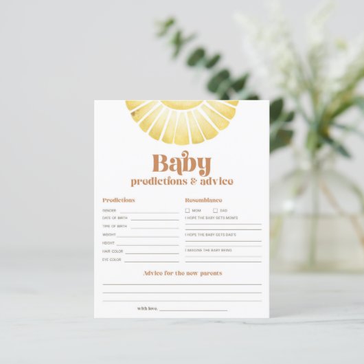 Sunshine Baby Predictions and Advice Shower Game (Stehend Vorderseite)