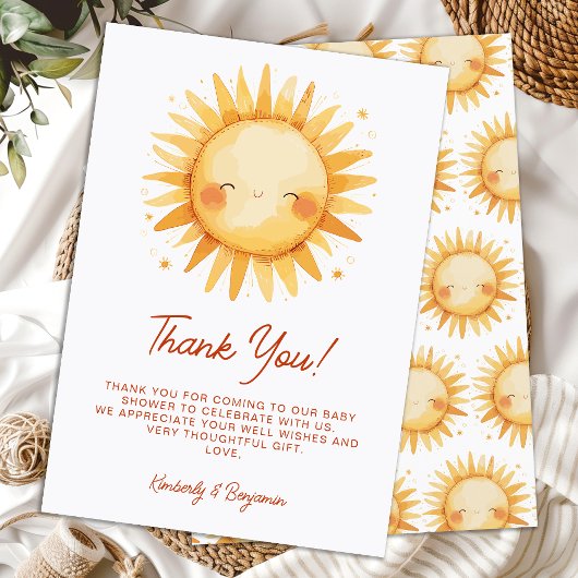 Sunshine Baby Shower Boho Cute Gender Neutral Sun Dankeskarte