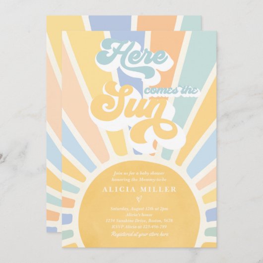 Sunshine Baby Shower Boho Mute Rainbow Sunshine Einladung (Vorne/Hinten)